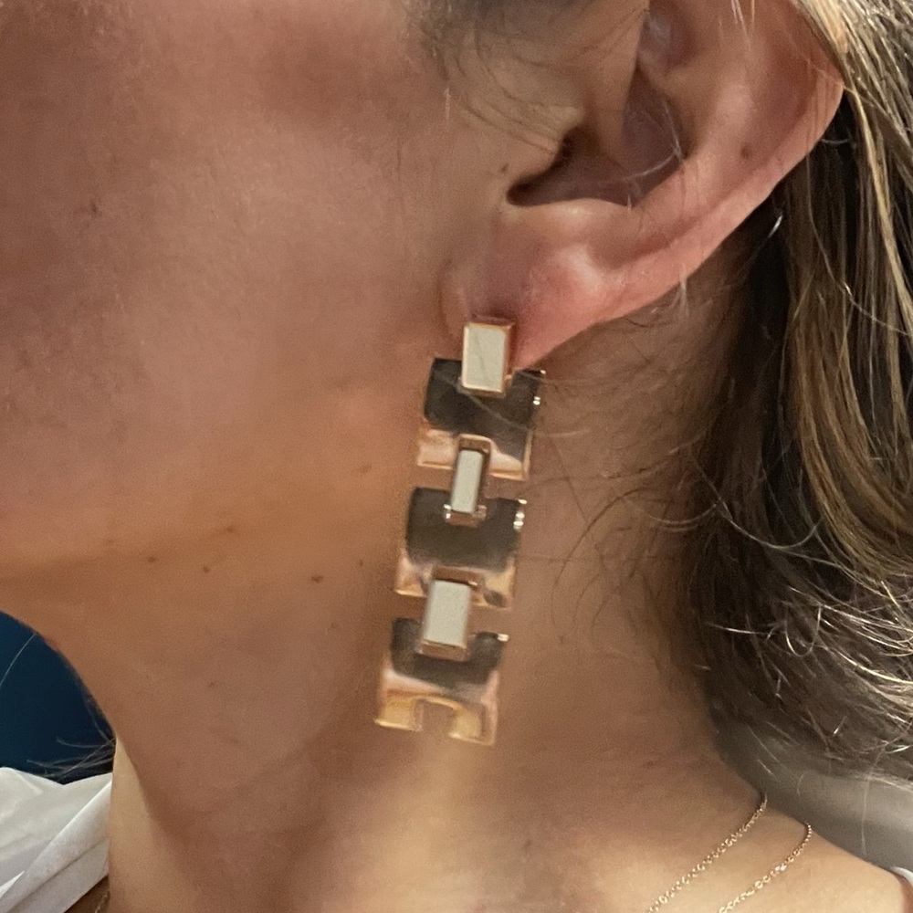Hermes Rose Gold and Cream Geometric H Earrings
